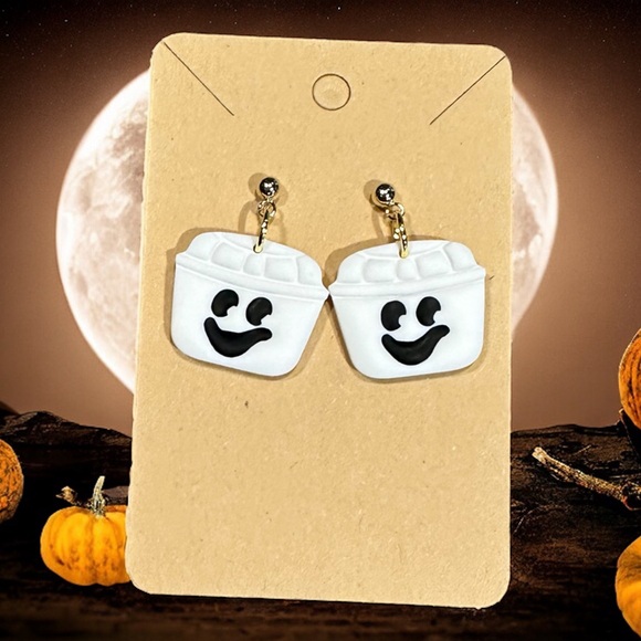 McDonald’s Happy Meal Ghost Bucket Polymer Clay Dangle Earrings - Picture 2 of 2